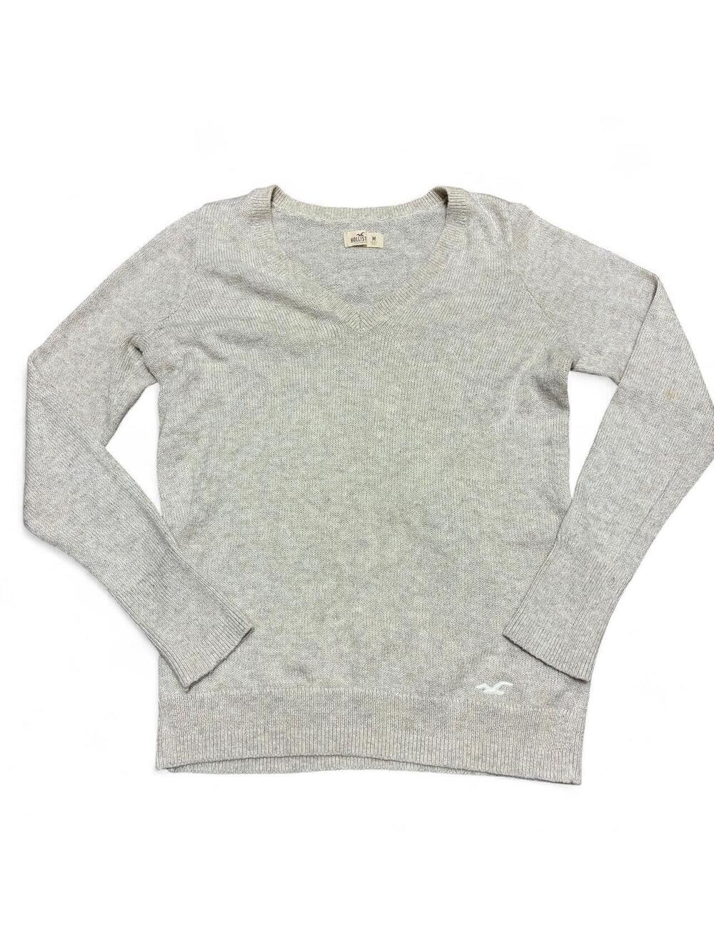 Hollister Beige V Neck Knit Sweater Size Medium Soft Lightweight Preppy